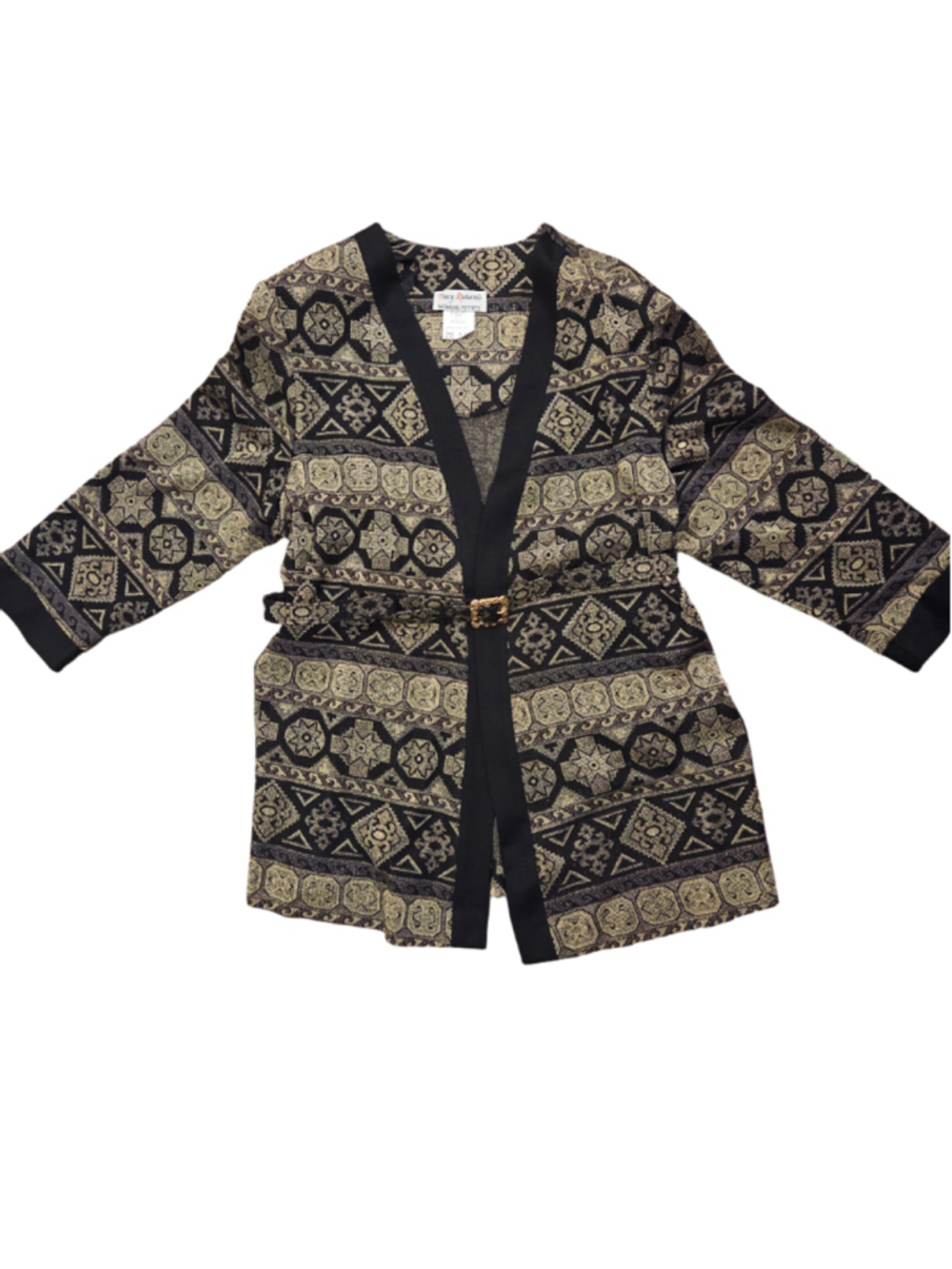Tracy Richards belted Cardigan Size 18 Black Gold Patterned vintage